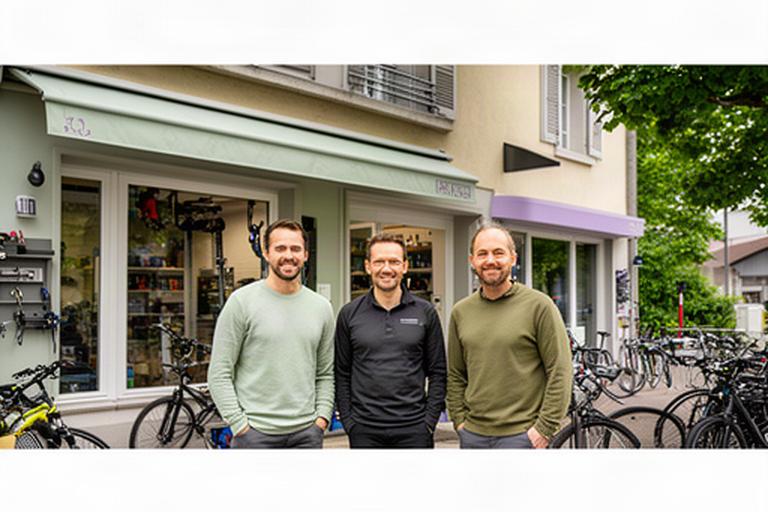 Das Team von Thônex Equip steht vor dem Ladengeschäft an der Route de Saint-Julien in Thônex